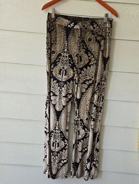 12th Tribe Black & Cream Paisley Wide-Leg Pants